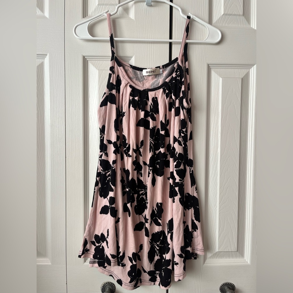 Pink and Black Floral Tank Top